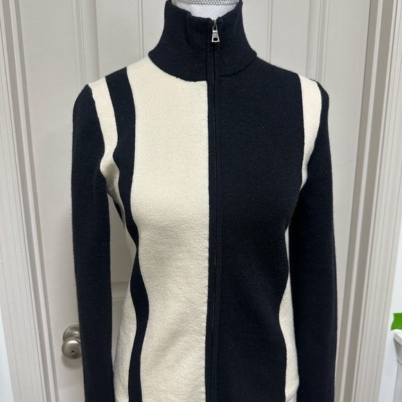 Banana Republic merino wool Black and Cream Turtleneck Sweater - Picture 2 of 7